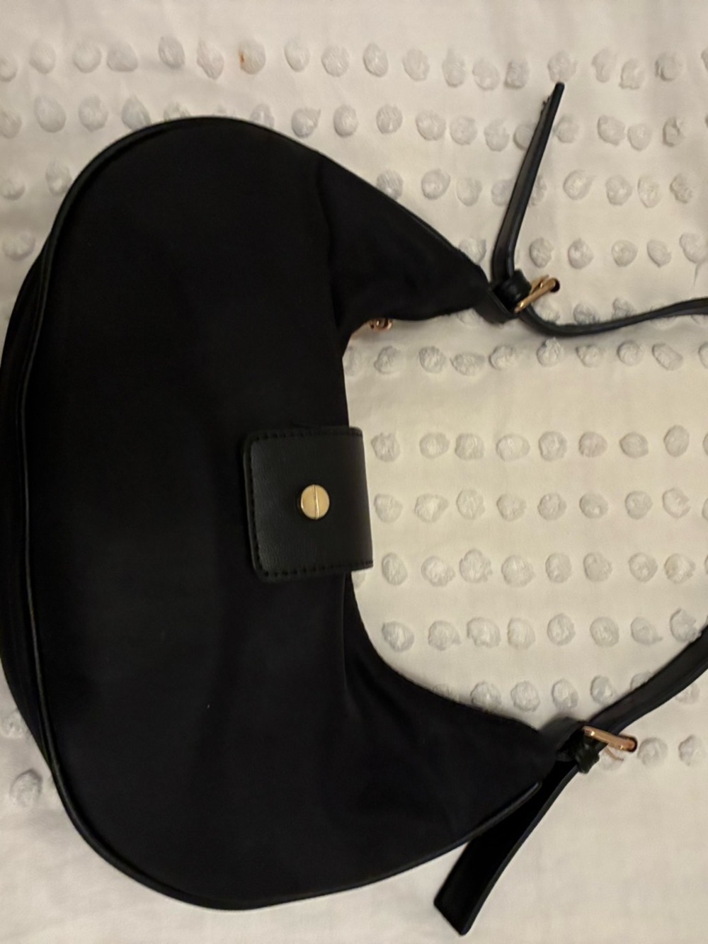 Source Unknown Black Crescent Shoulder Bag with Gold Accents